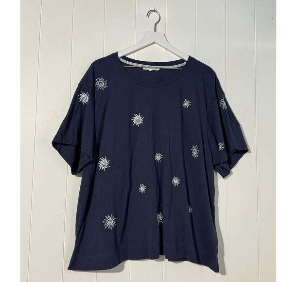 Jane + Delaney · Embroidered Sun Tee · Cotton · Oversized · Navy· Plus Size 3X - Picture 1 of 6